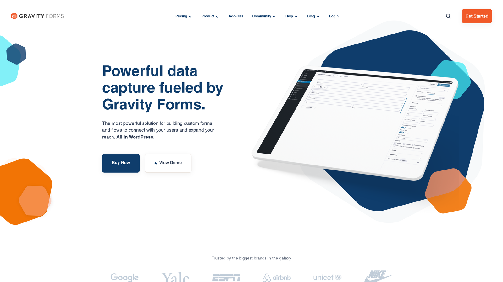 Screenshot of Gravity Forms website homepage