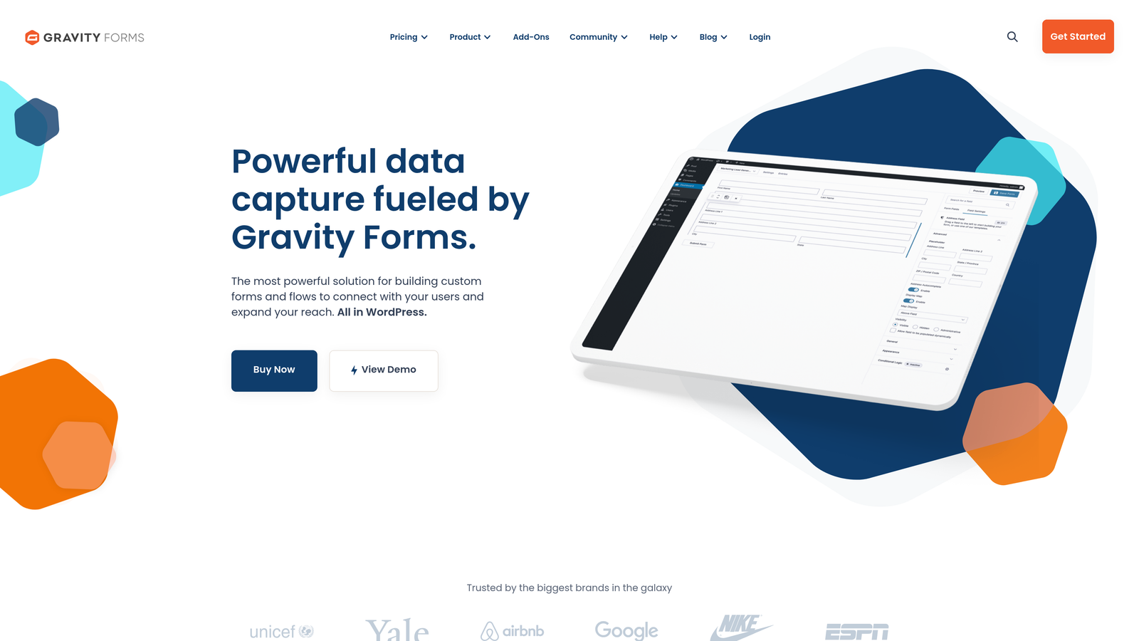 Screenshot of Gravity Forms website