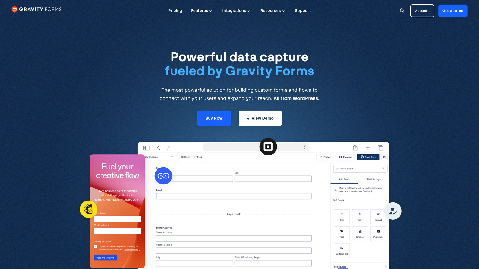Screenshot of Gravity Forms website