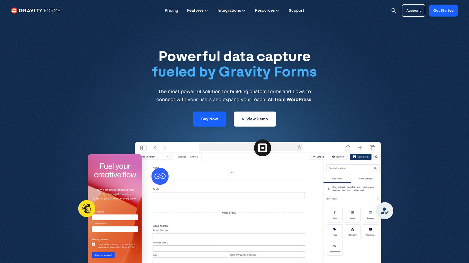 Screenshot of Gravity Forms website