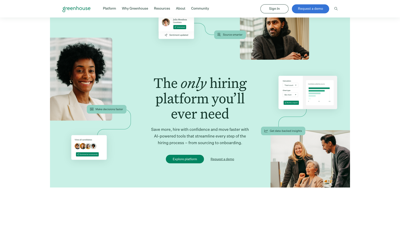 Screenshot of Greenhouse website