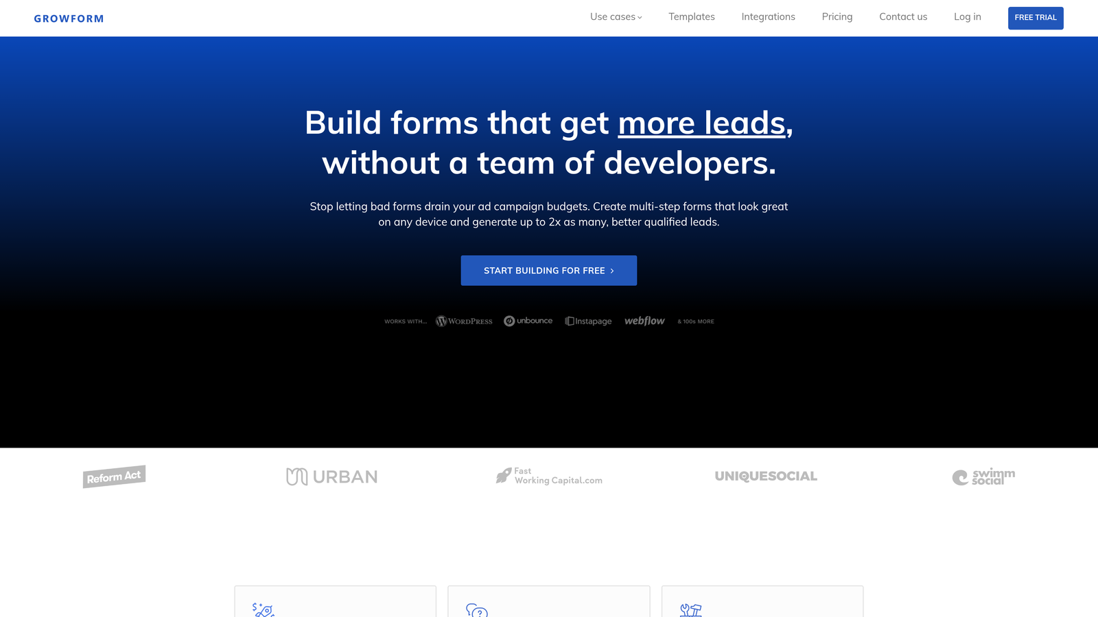Screenshot of Growform website