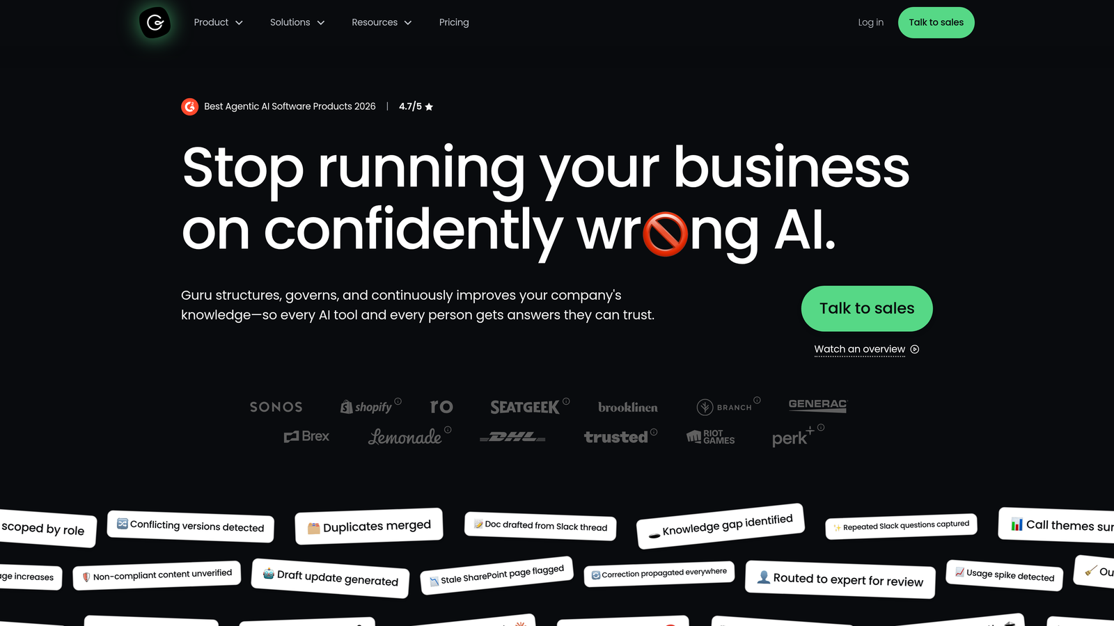Screenshot of Guru website