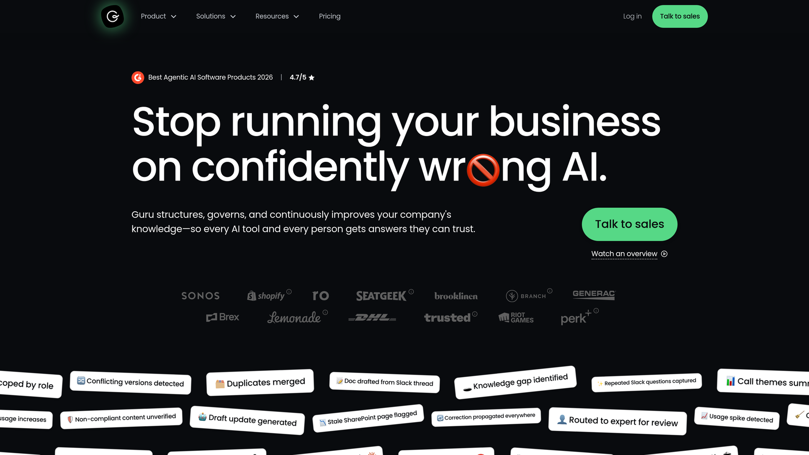 Screenshot of Guru website