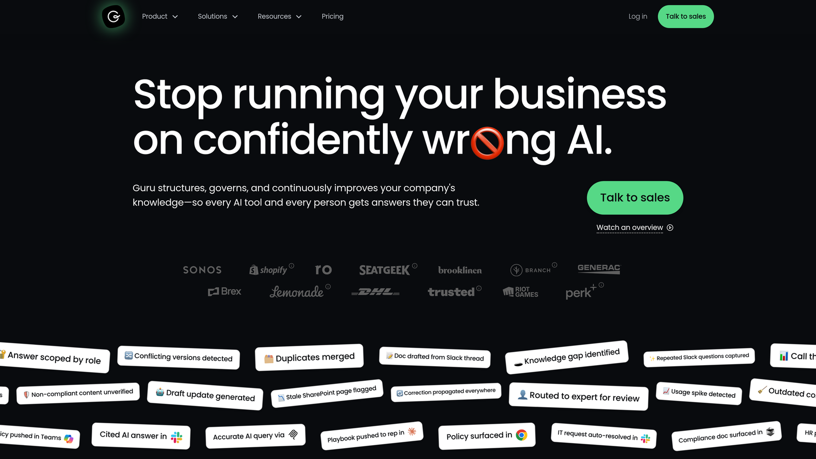 Screenshot of Guru website