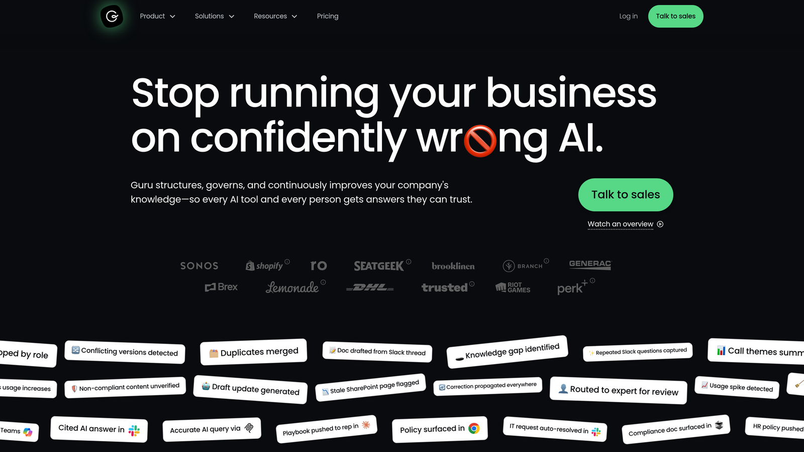 Screenshot of Guru website