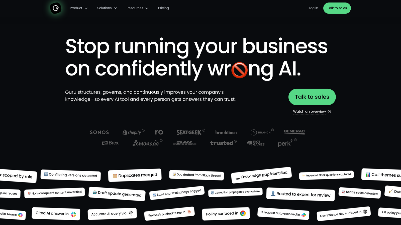 Screenshot of Guru website