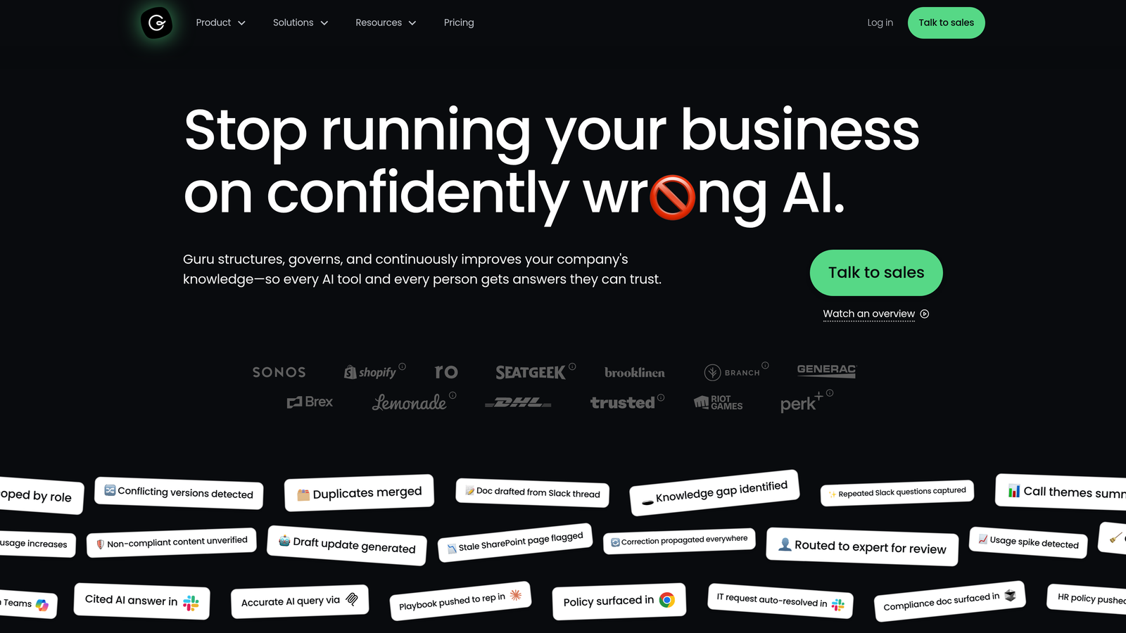 Screenshot of Guru website