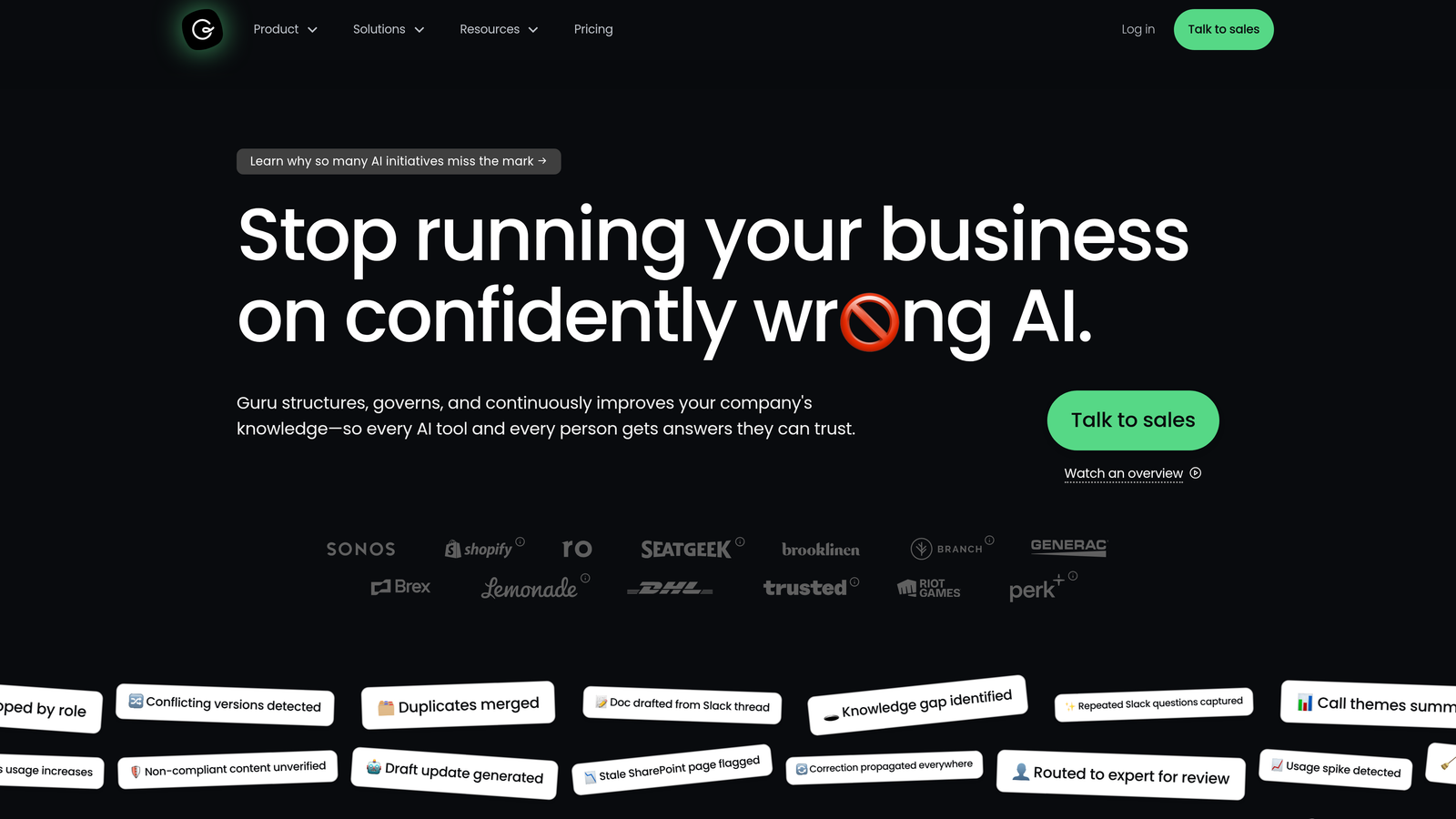 Screenshot of Guru website