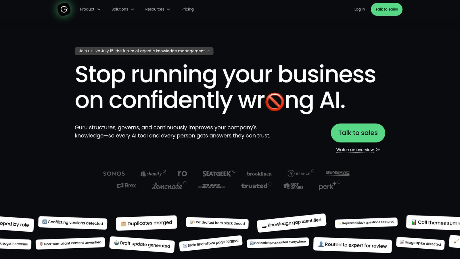 Screenshot of Guru website