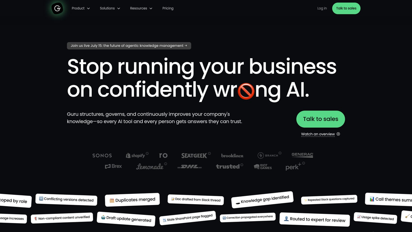 Screenshot of Guru website