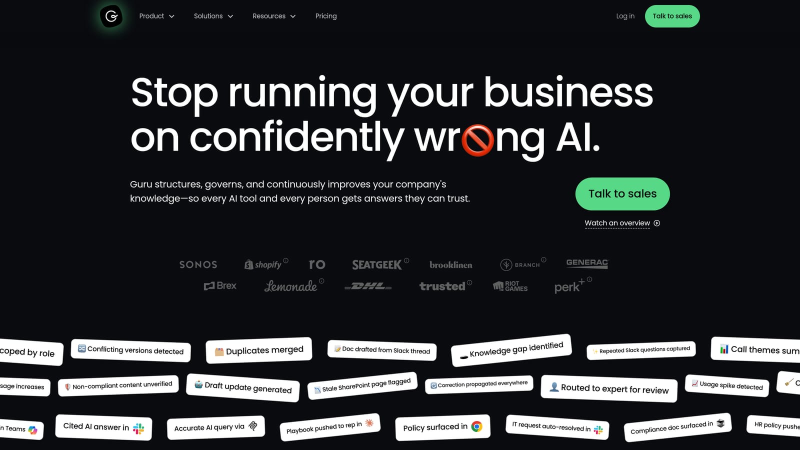 Screenshot of Guru website