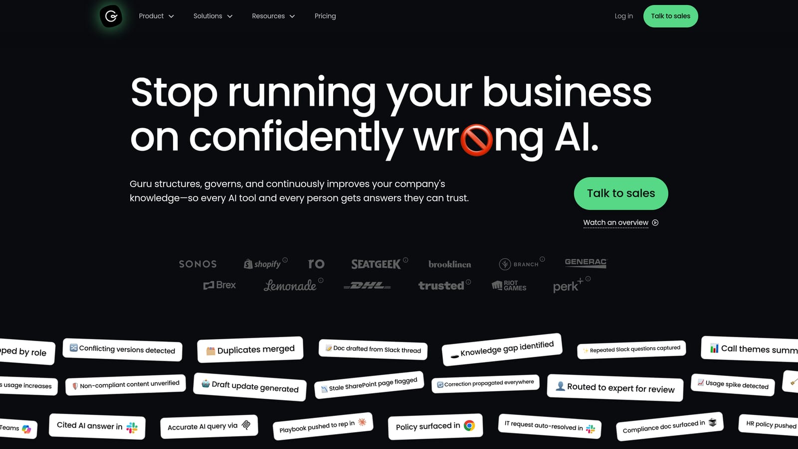 Screenshot of Guru website