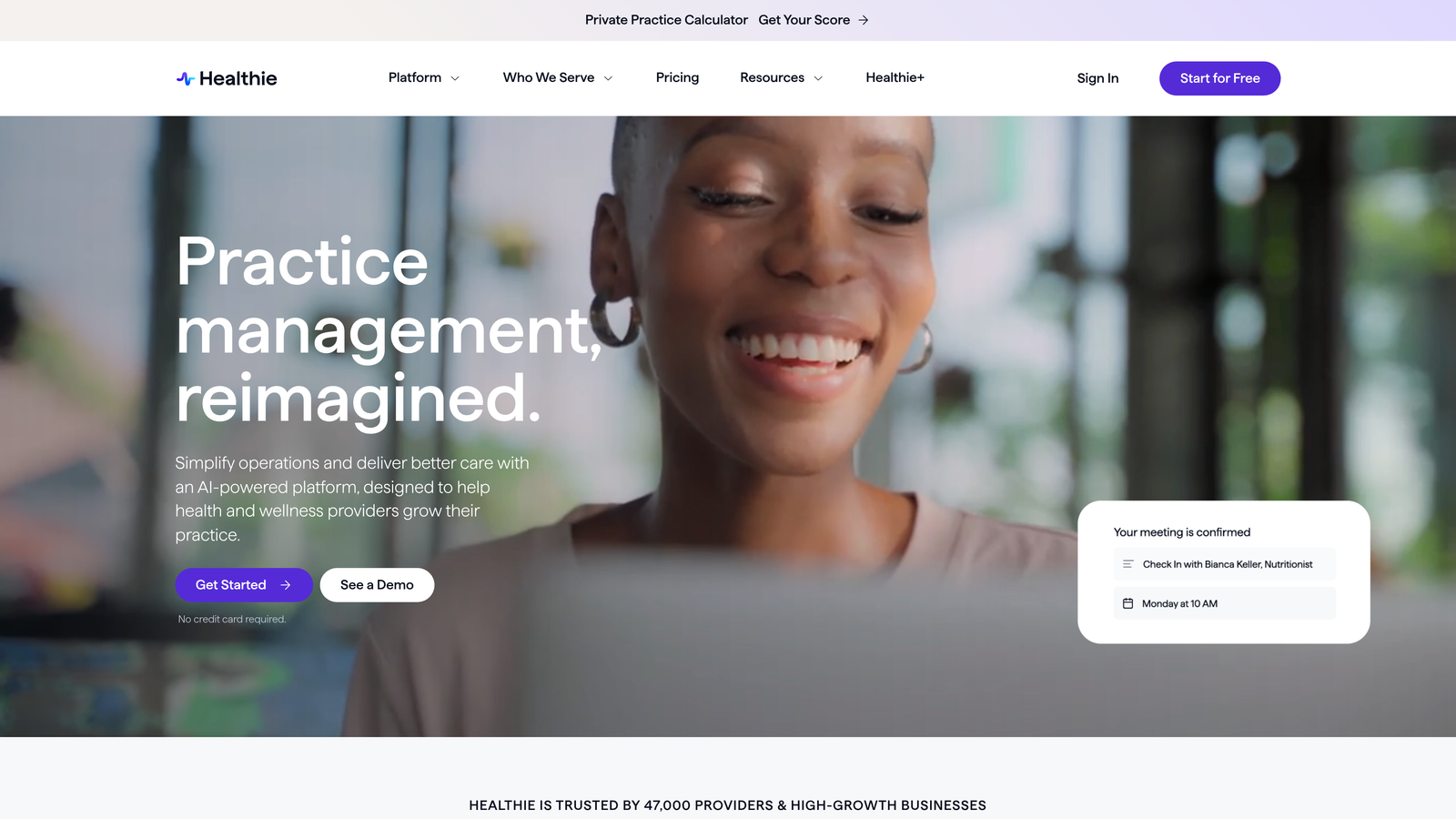 Screenshot of Healthie website