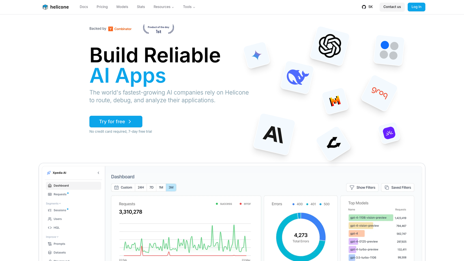 Screenshot of Helicone website