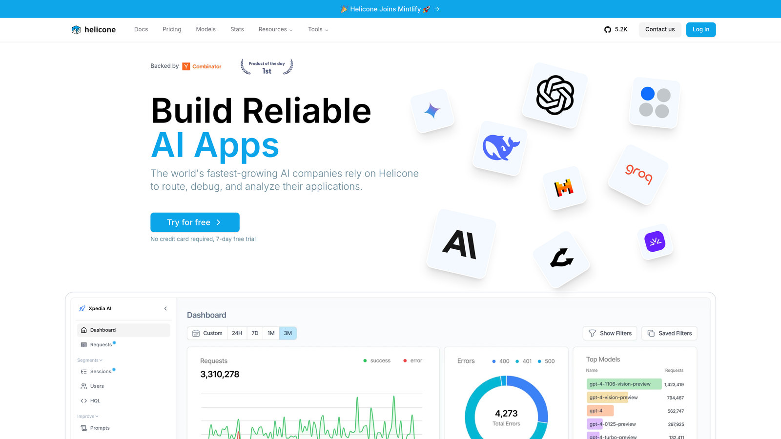 Screenshot of Helicone website