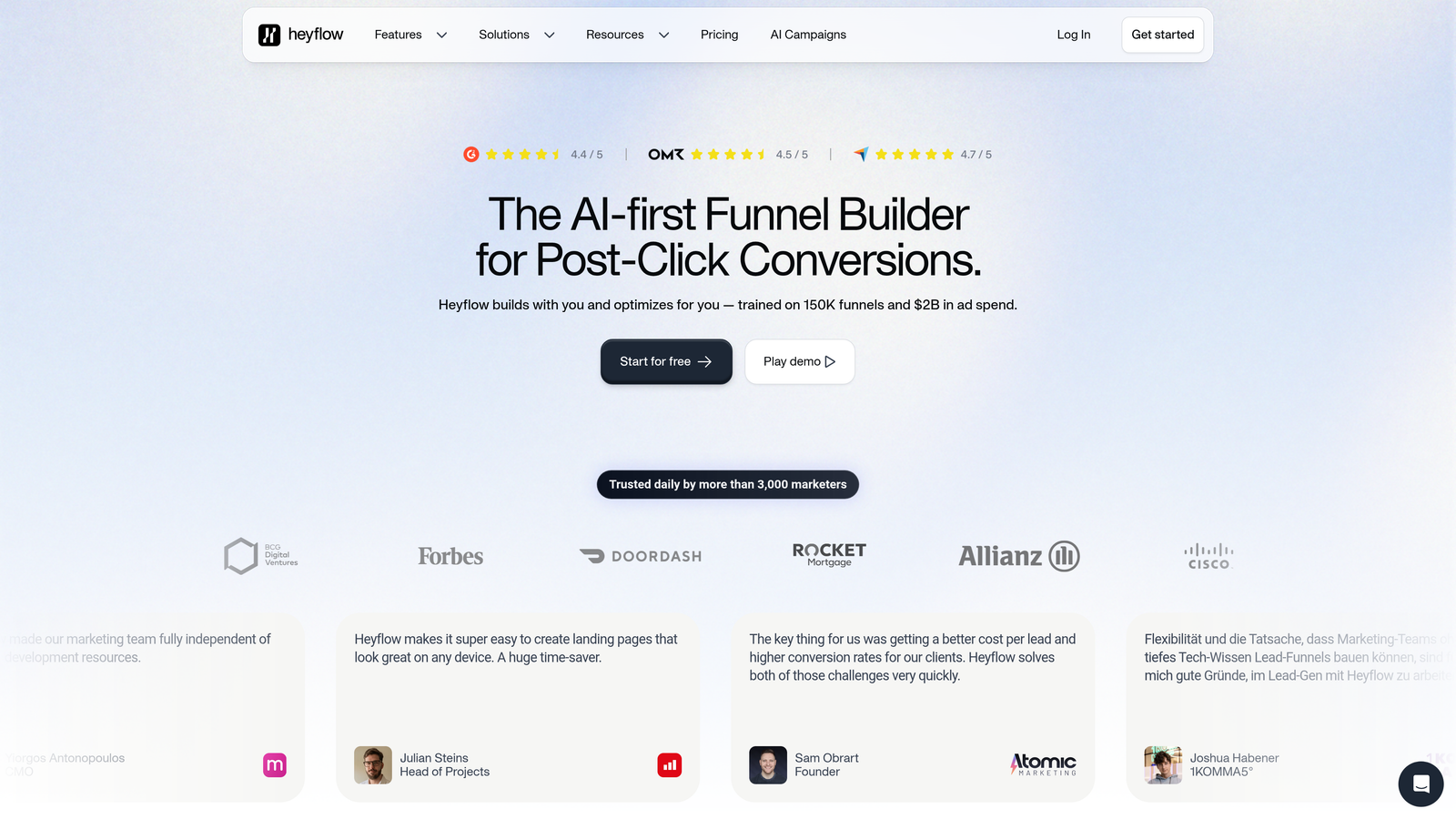 Screenshot of HeyFlow website