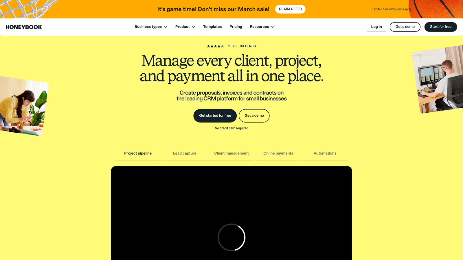 Screenshot of HoneyBook website