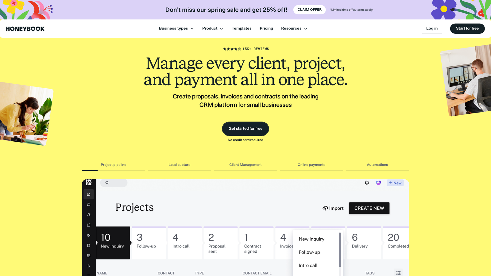 Screenshot of HoneyBook website