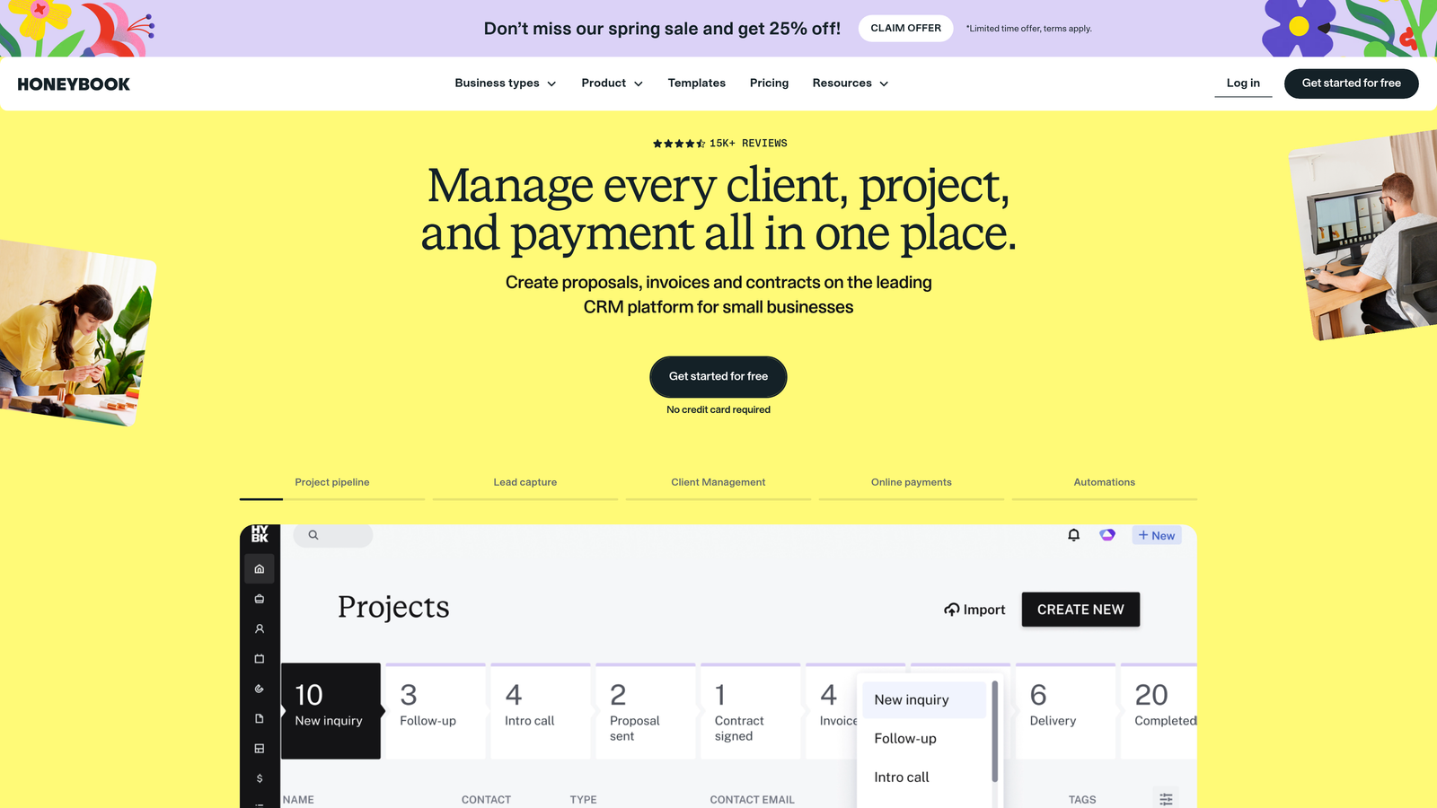 Screenshot of HoneyBook website