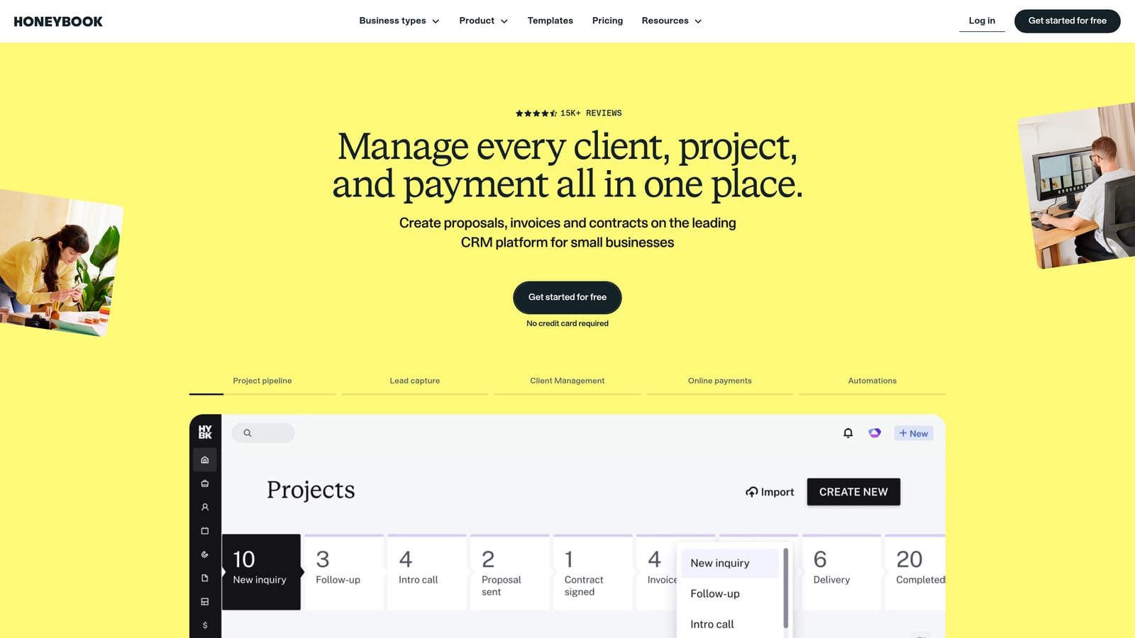 Screenshot of HoneyBook website