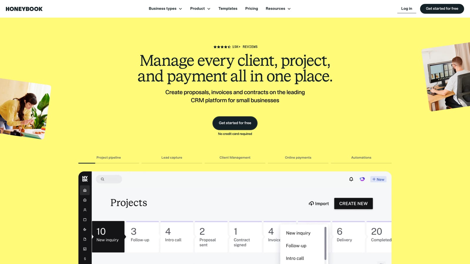 Screenshot of HoneyBook website
