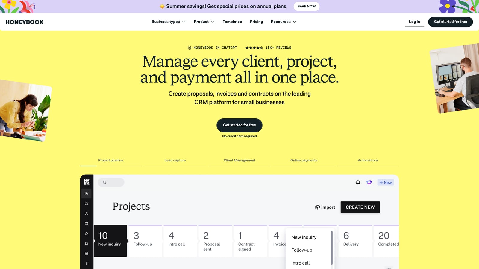 Screenshot of HoneyBook website