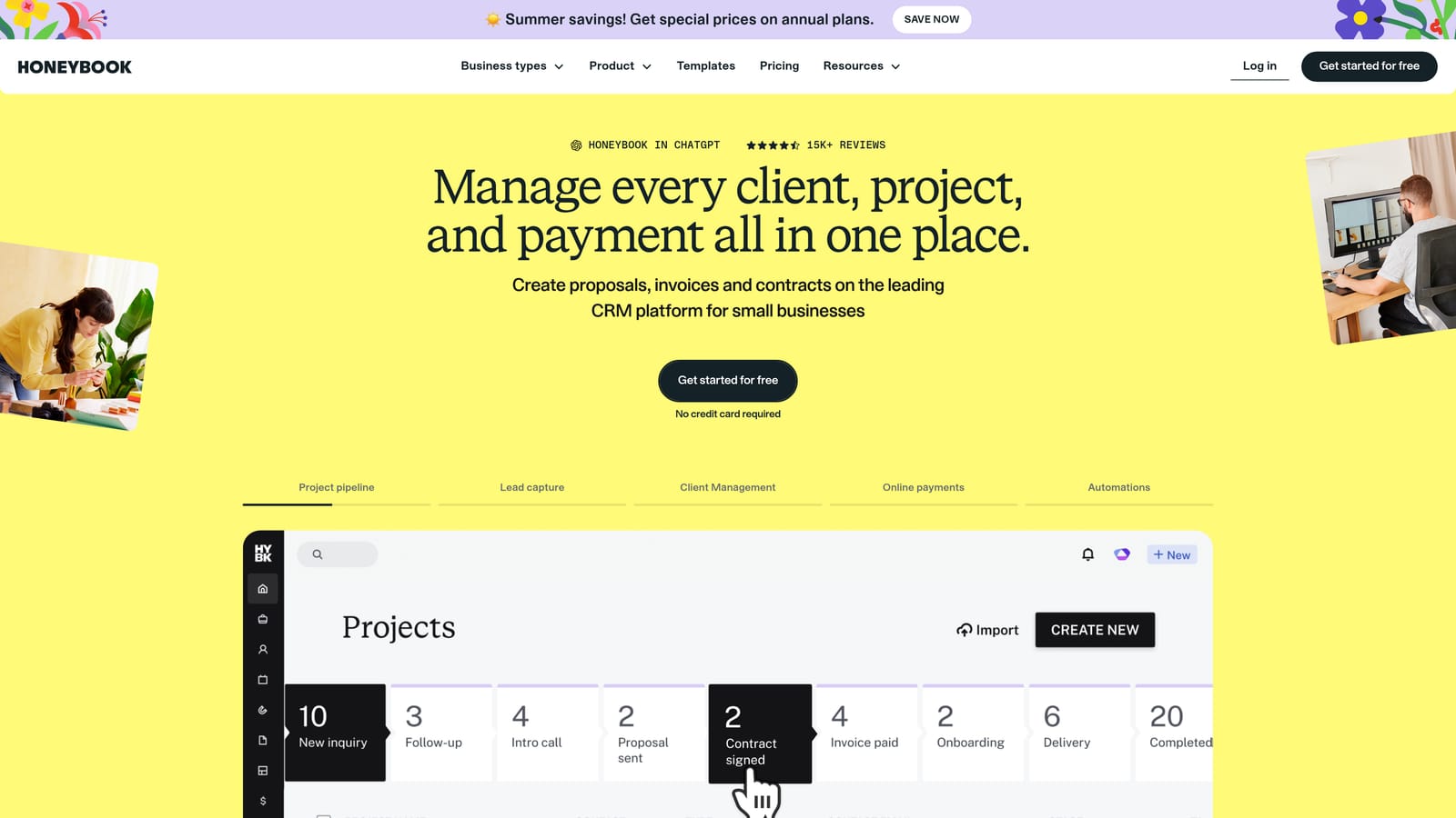Screenshot of HoneyBook website