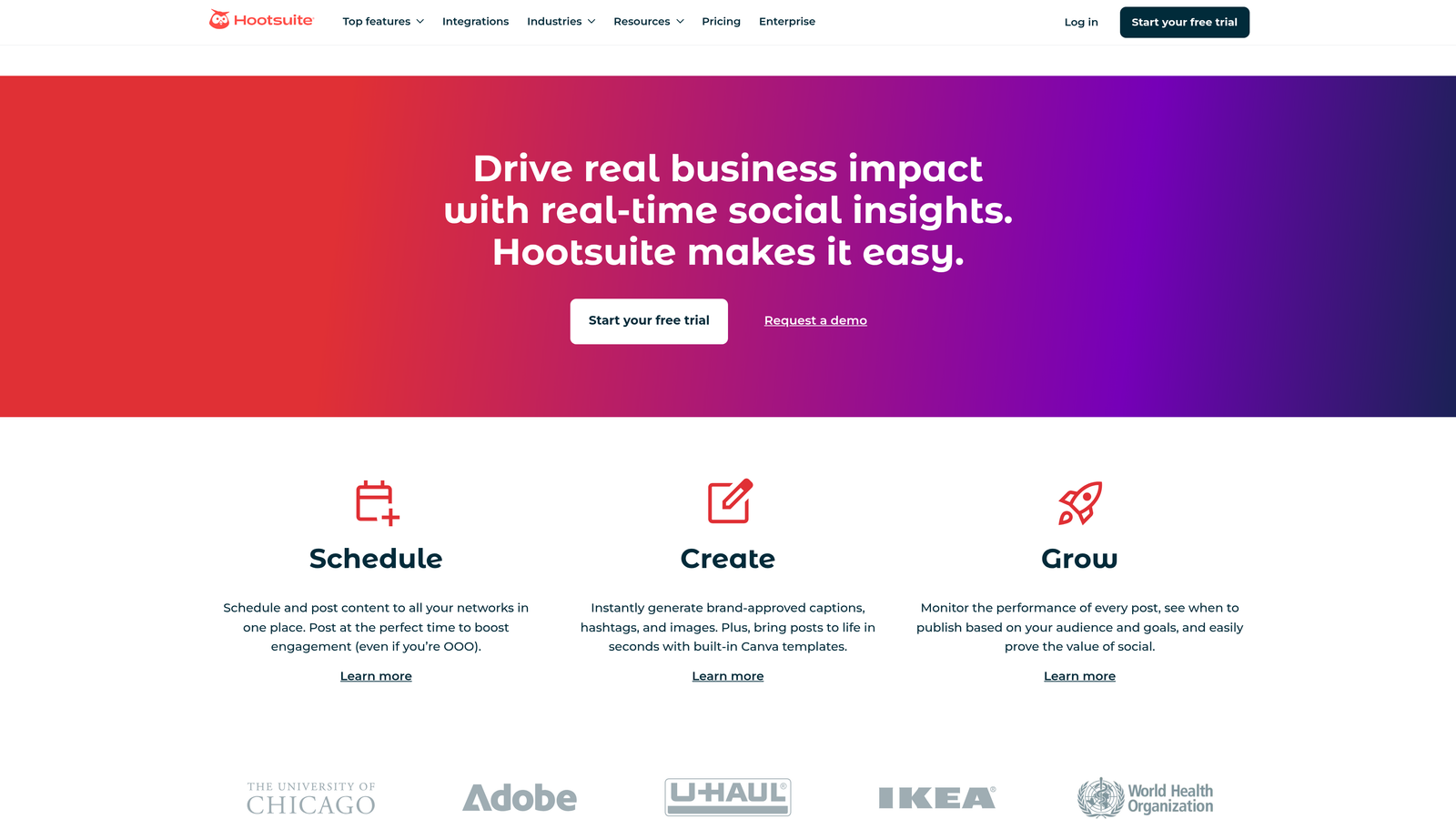 Screenshot of Hootsuite Ads website homepage