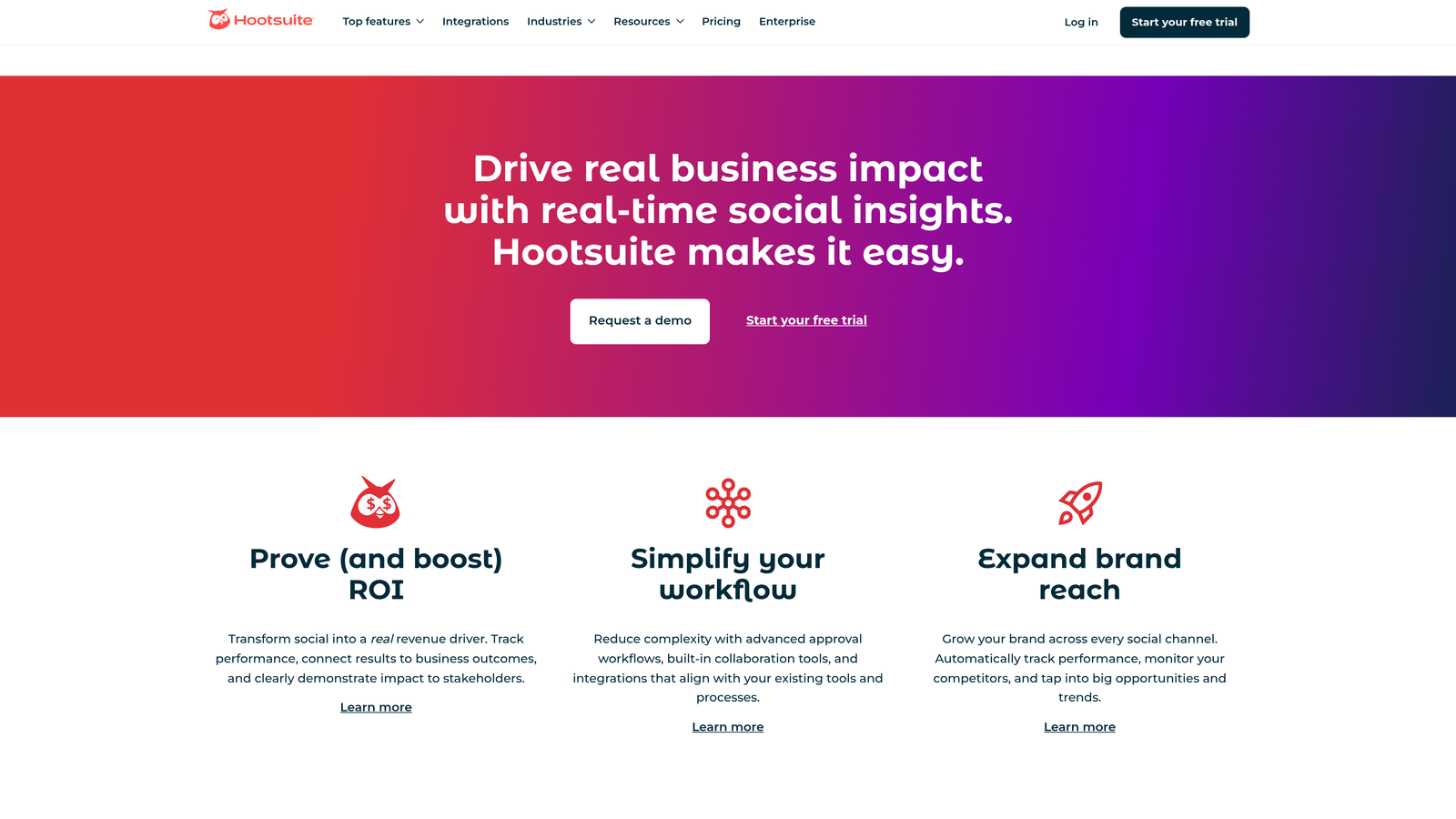 Screenshot of Hootsuite website homepage