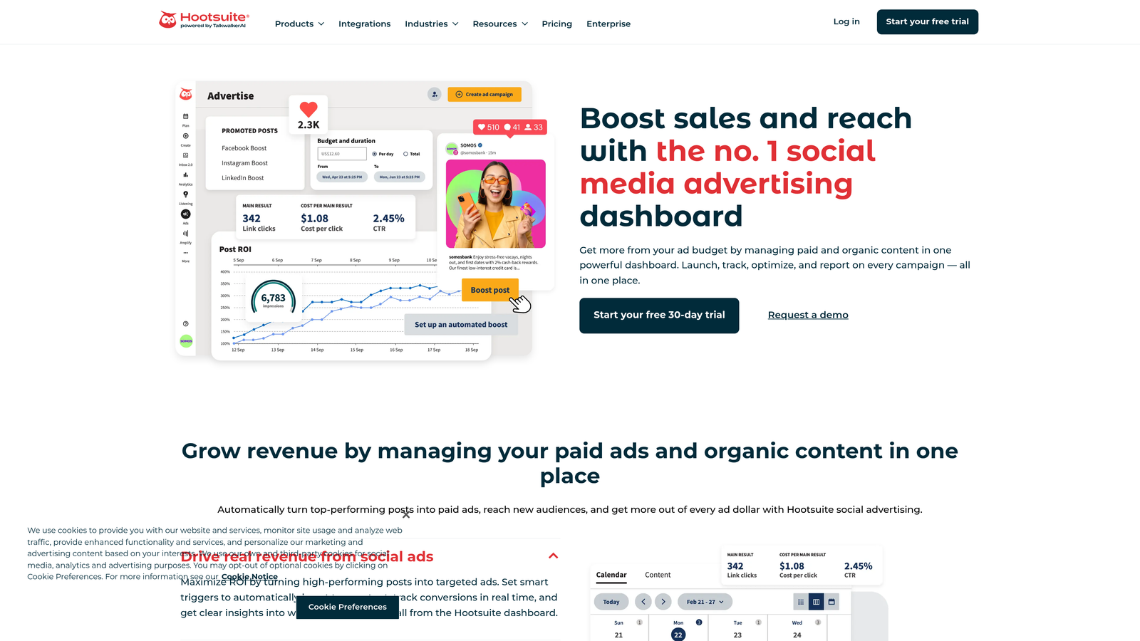 Screenshot of Hootsuite Social Advertising website