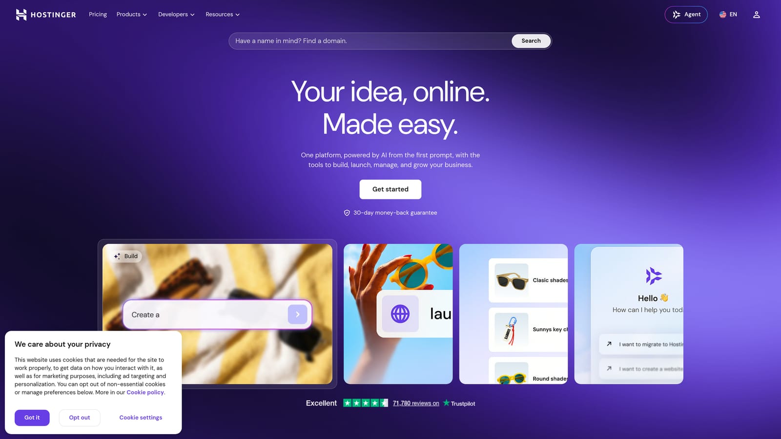 Screenshot of Hostinger AI website