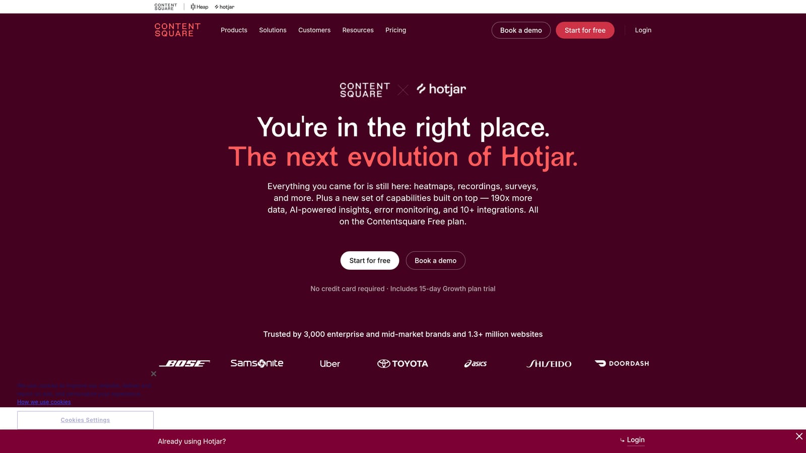Screenshot of Hotjar website