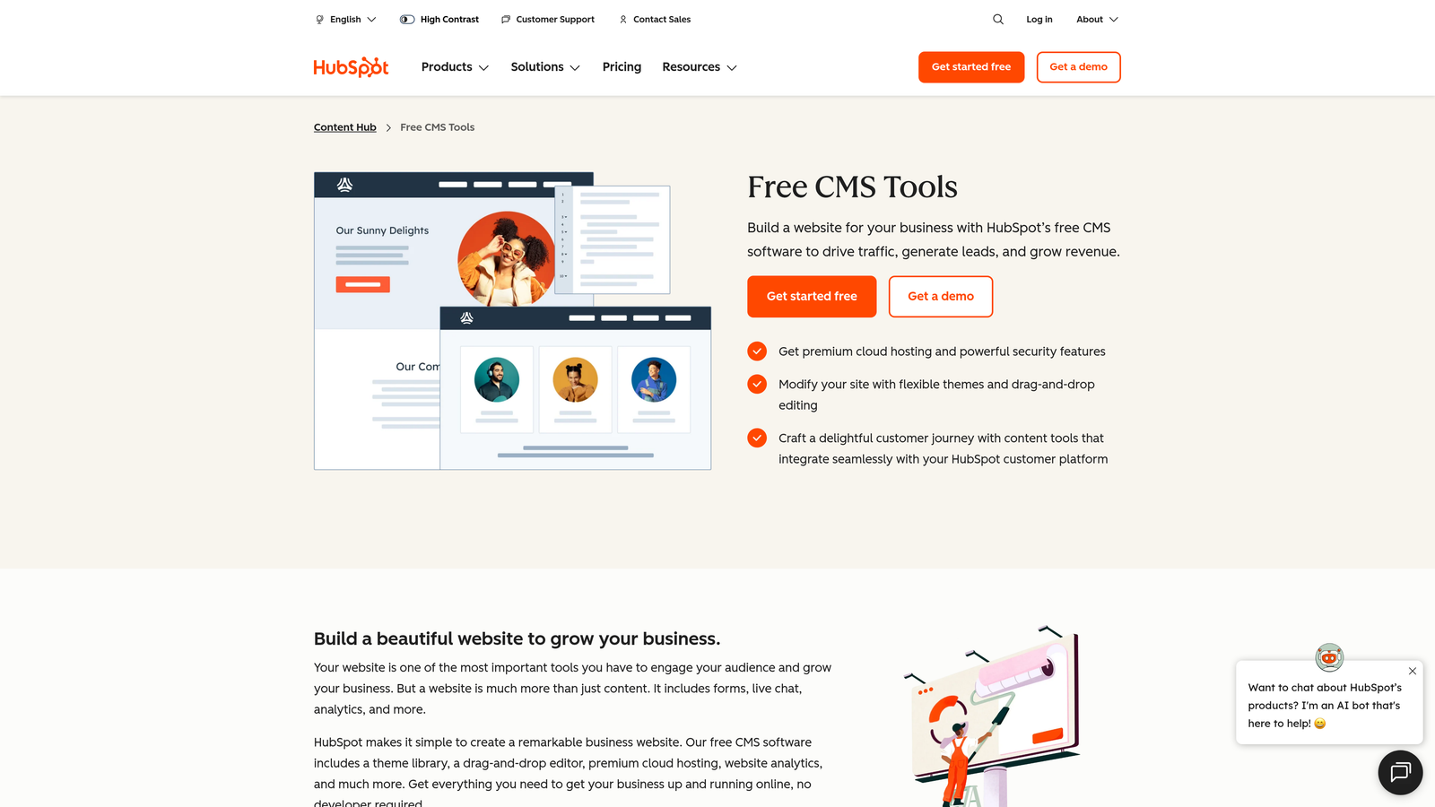 Screenshot of HubSpot Content Hub website