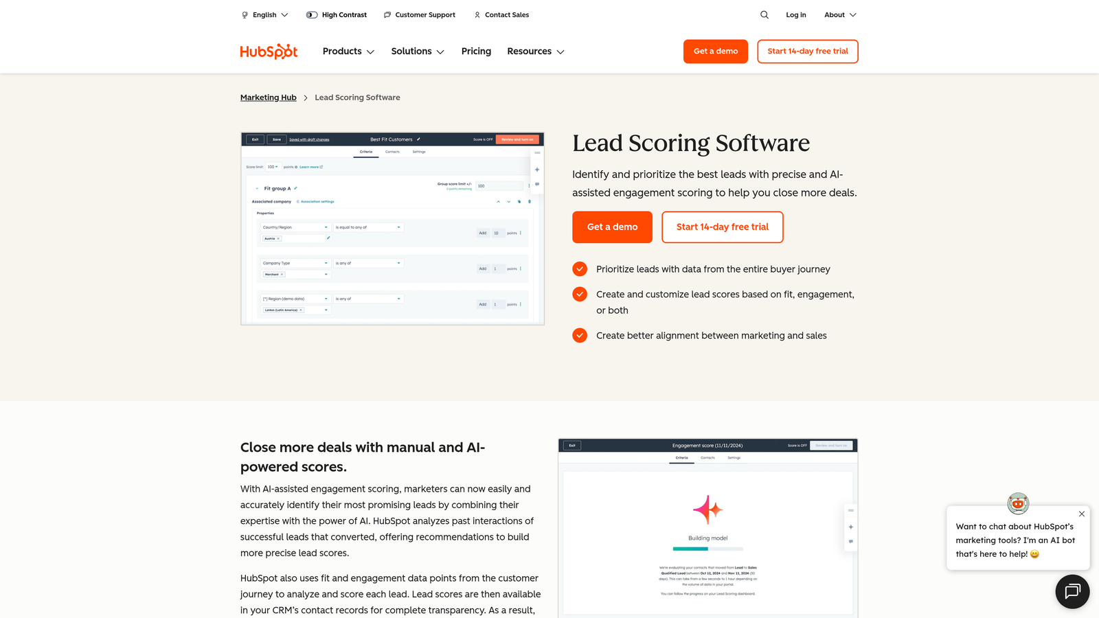 Screenshot of HubSpot Lead Scoring website