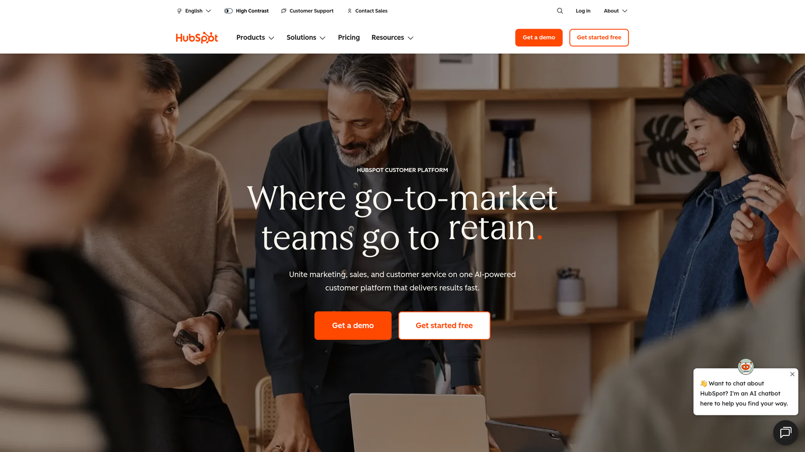 Screenshot of HubSpot Marketing Hub website homepage