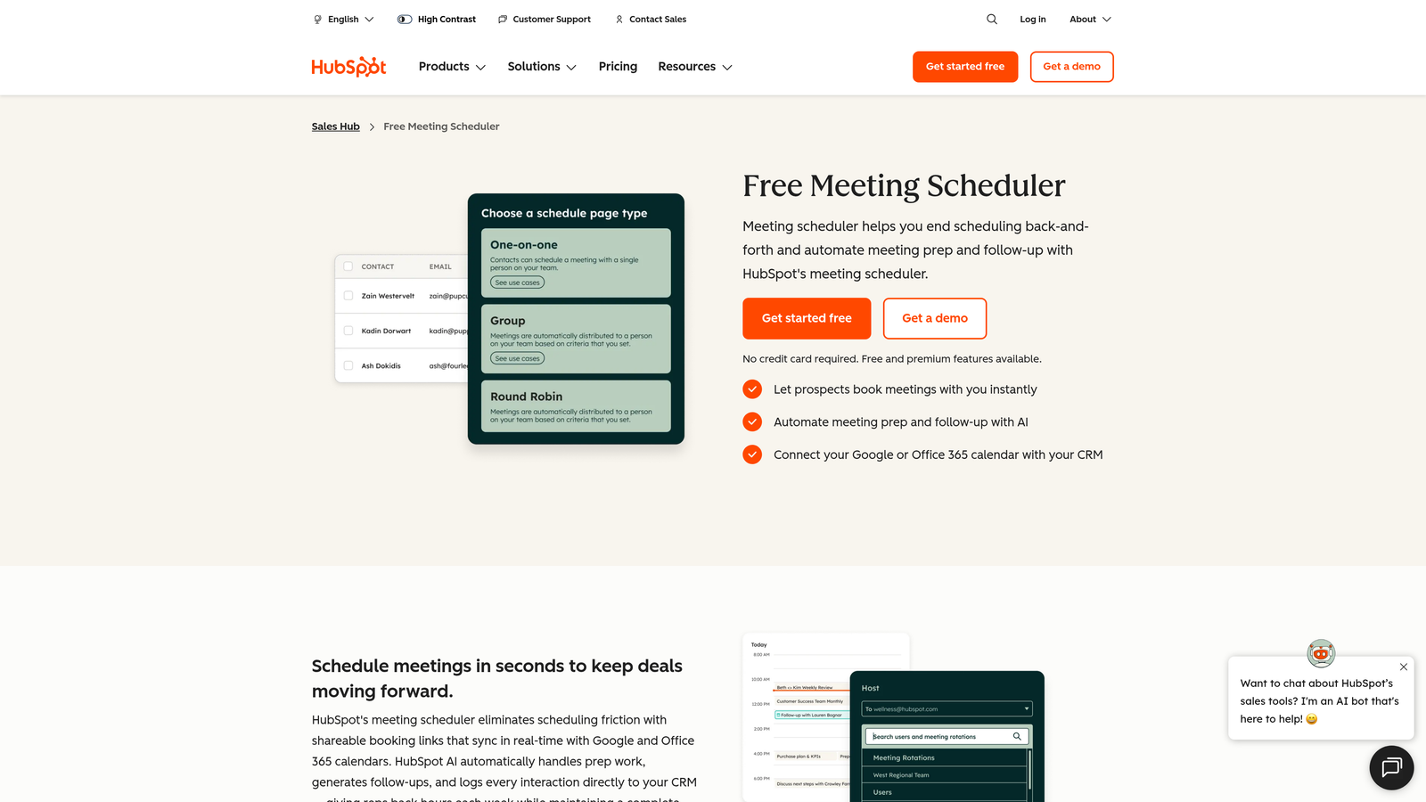 Screenshot of HubSpot Meetings website