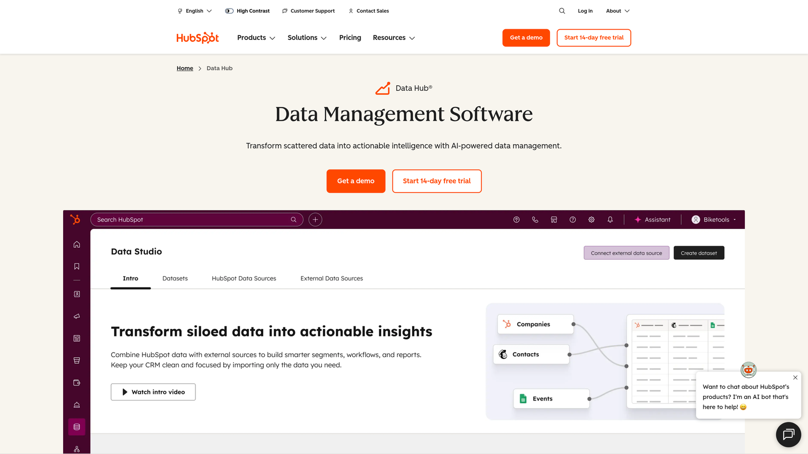 Screenshot of HubSpot Operations Hub website