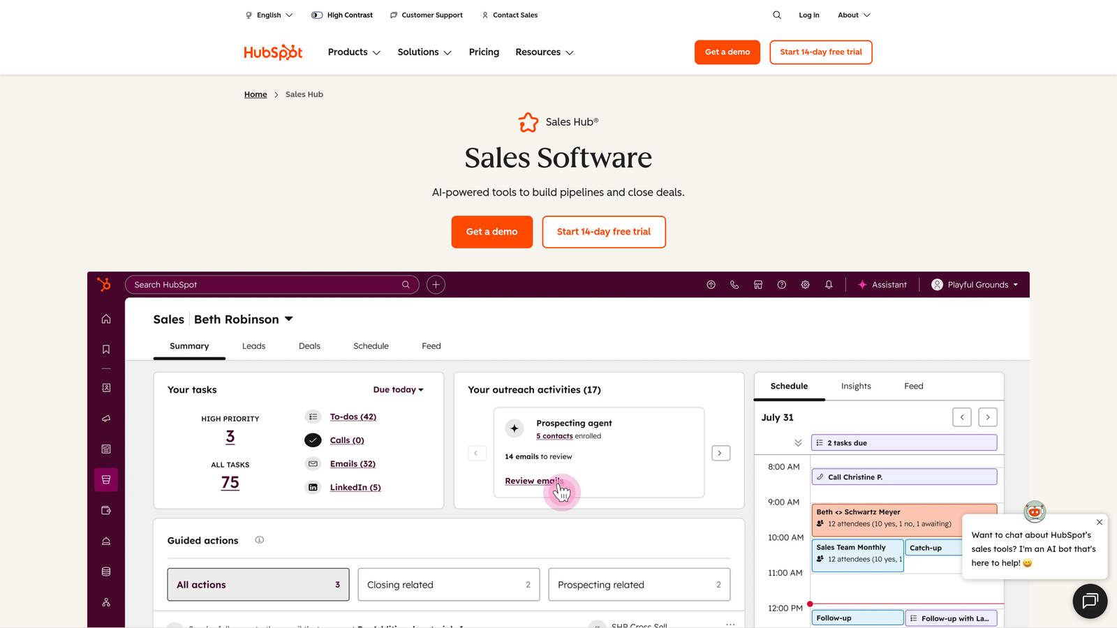 Screenshot of HubSpot Sales Hub website