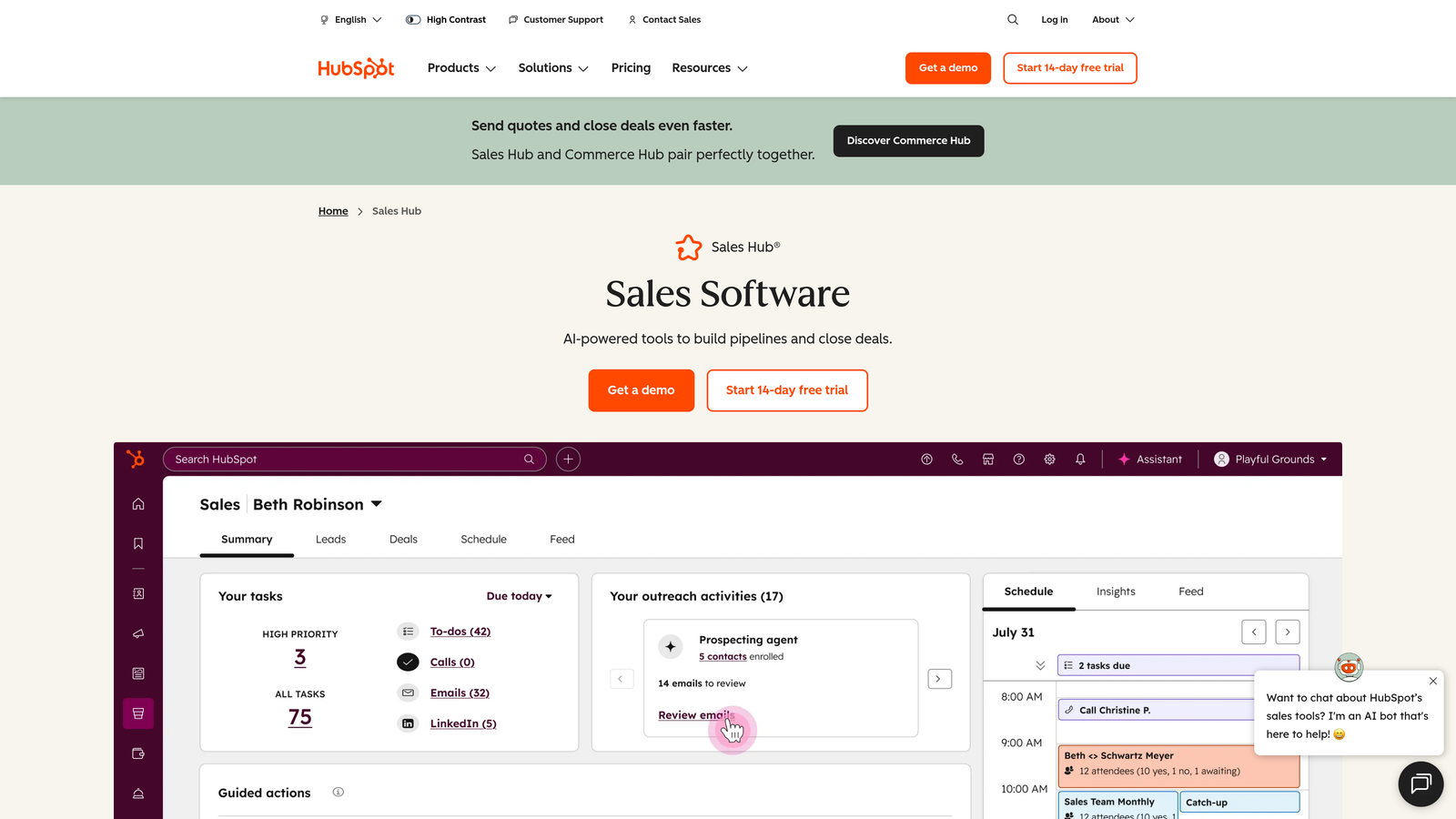 Screenshot of HubSpot Sales Hub website
