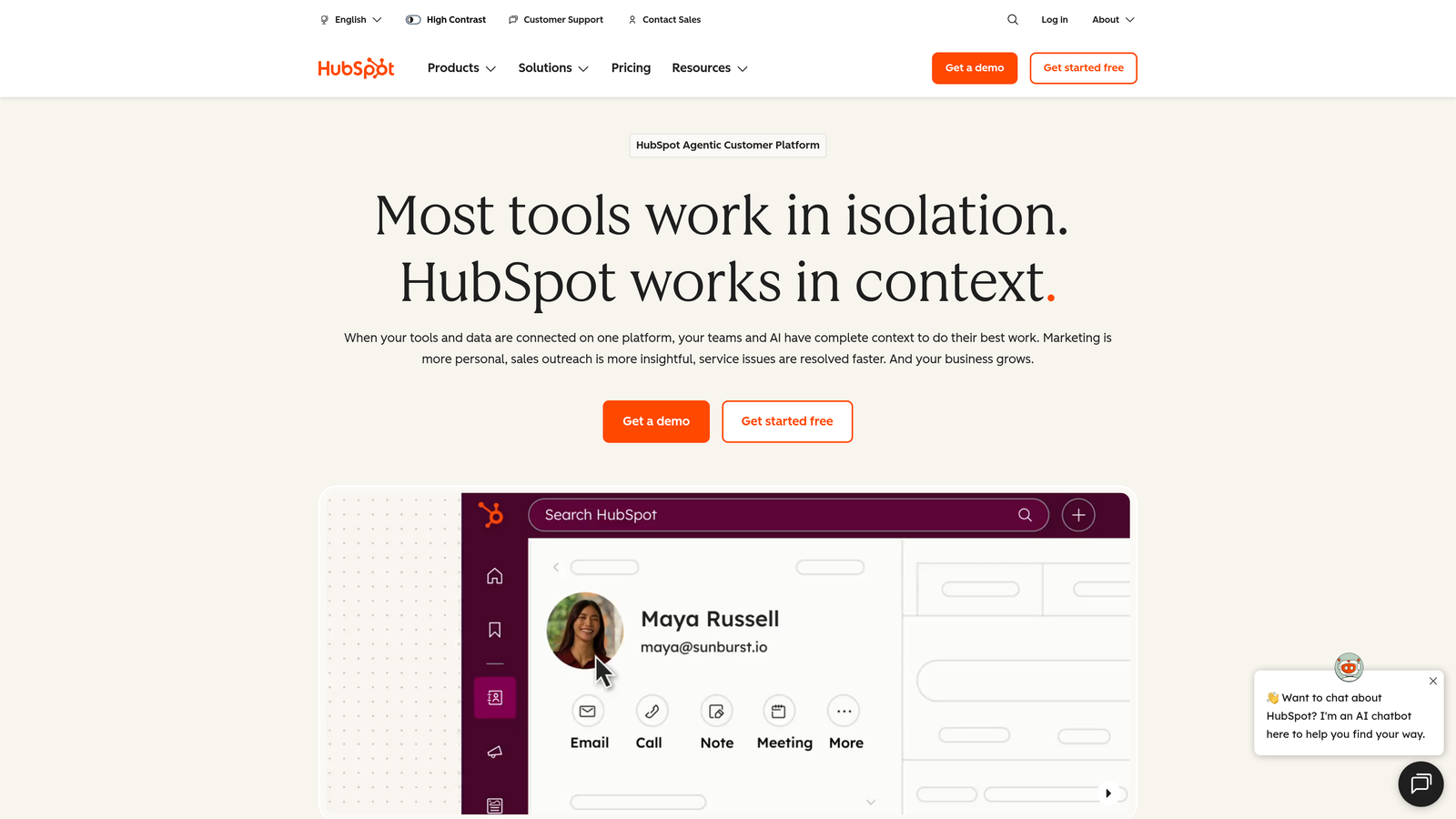 Screenshot of HubSpot website