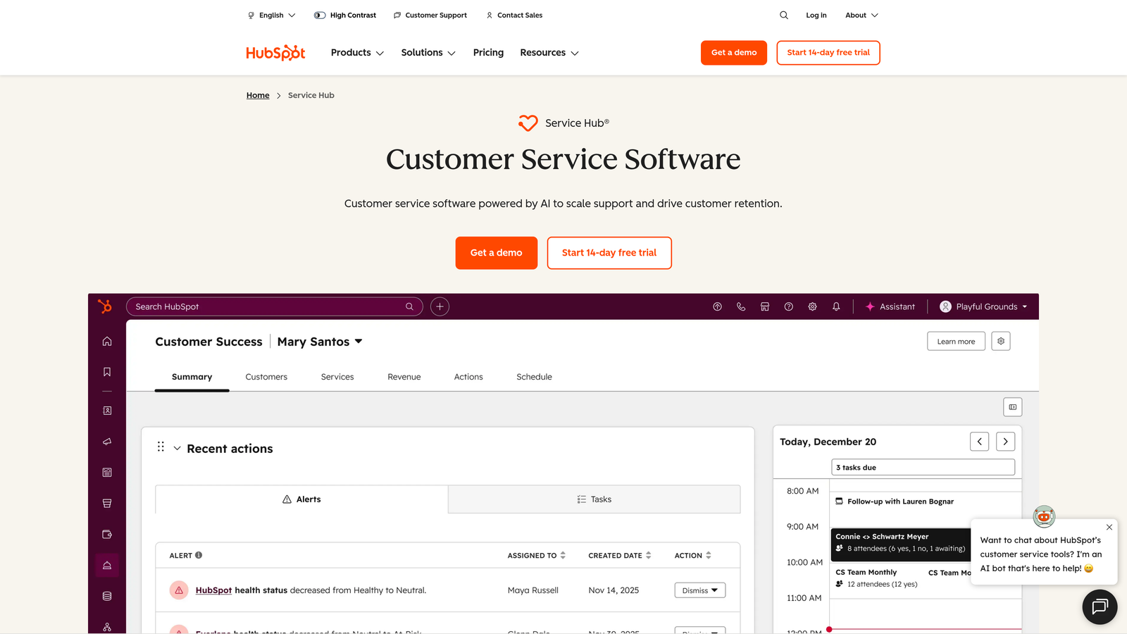 Screenshot of HubSpot Service Hub website