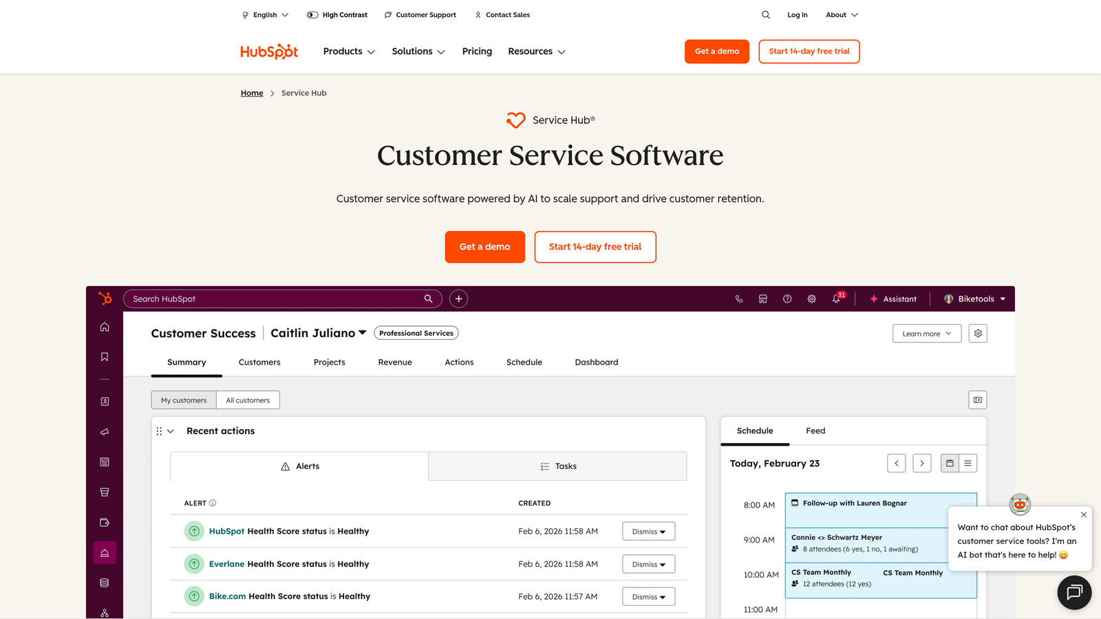 Screenshot of HubSpot Service Hub website