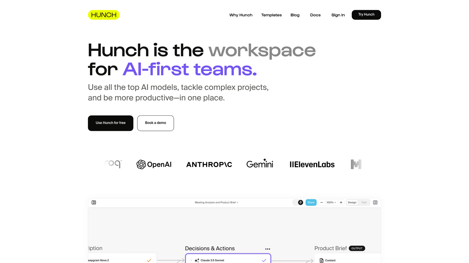 Screenshot of Hunch website homepage
