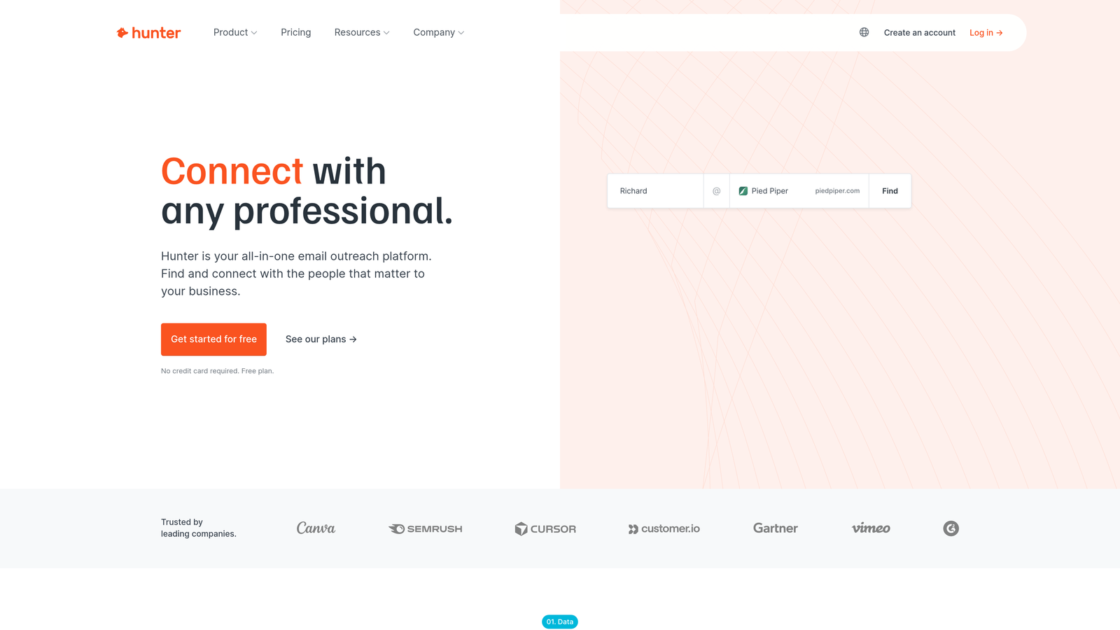 Screenshot of Hunter.io website