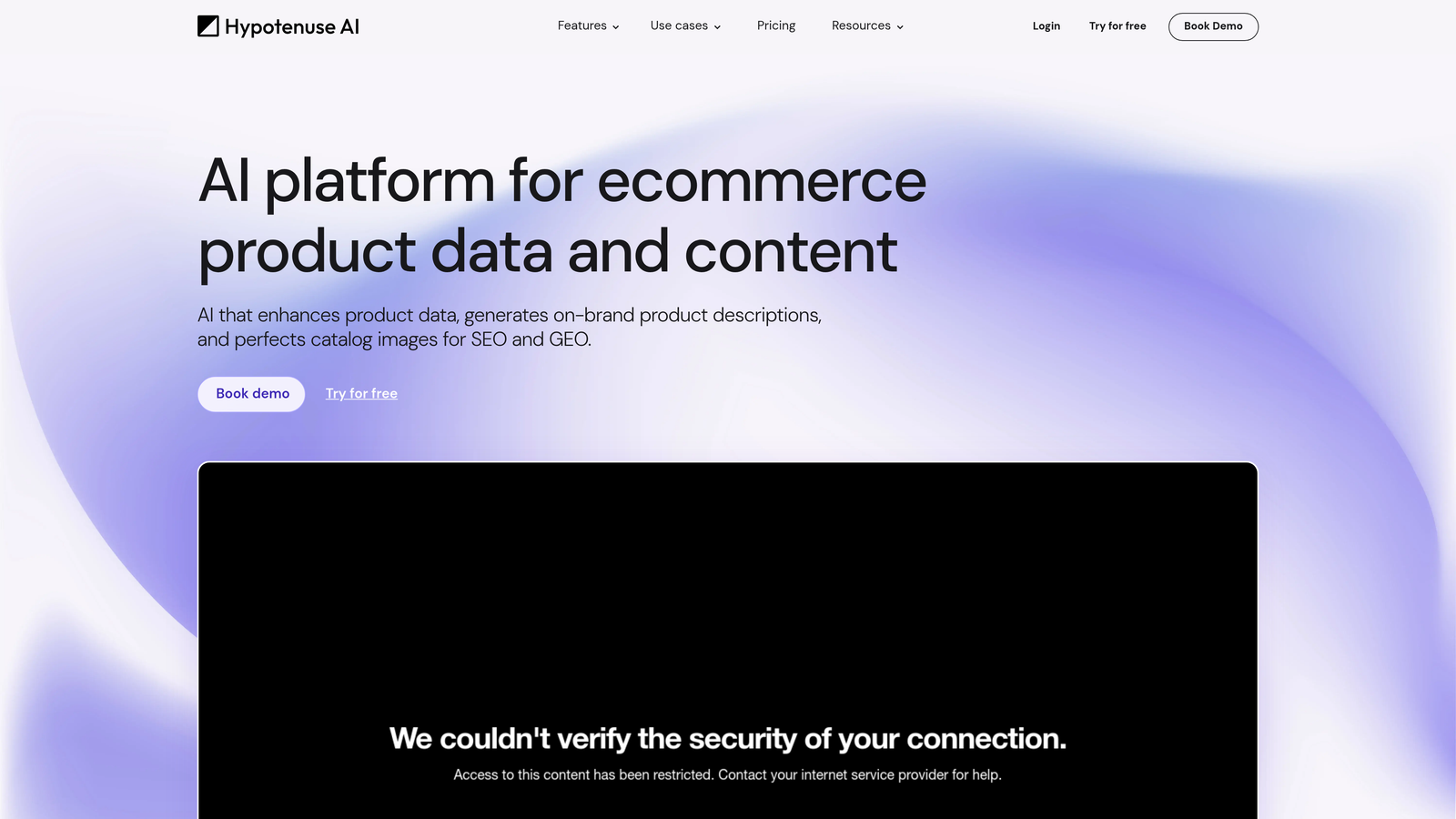 Screenshot of Hypotenuse AI website