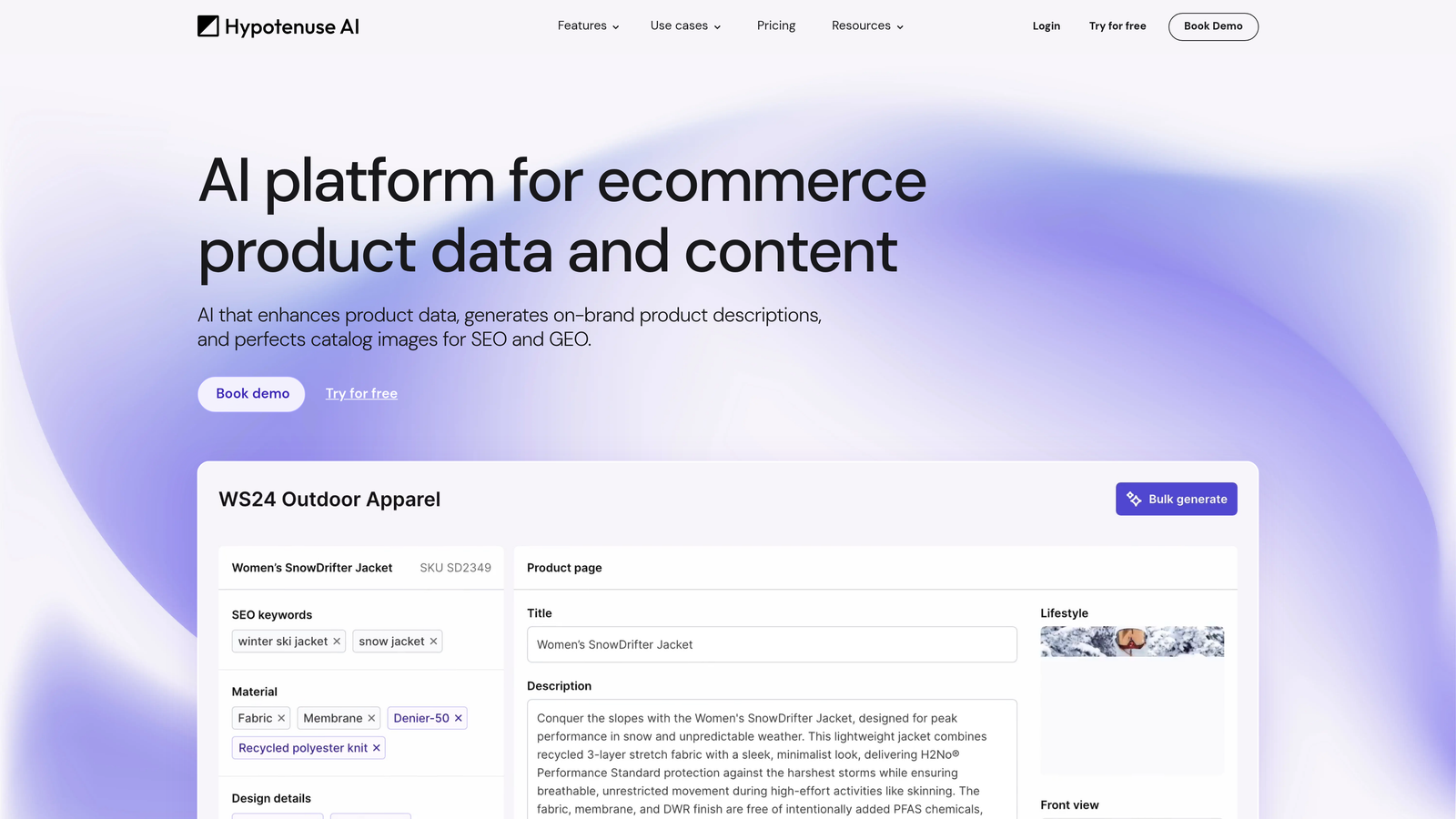 Screenshot of Hypotenuse AI website
