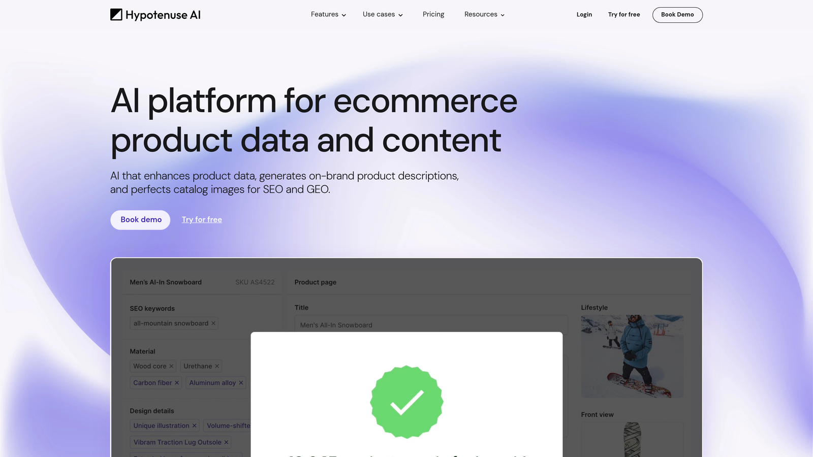 Screenshot of Hypotenuse AI website