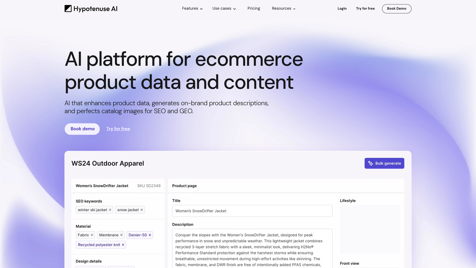 Screenshot of Hypotenuse AI website