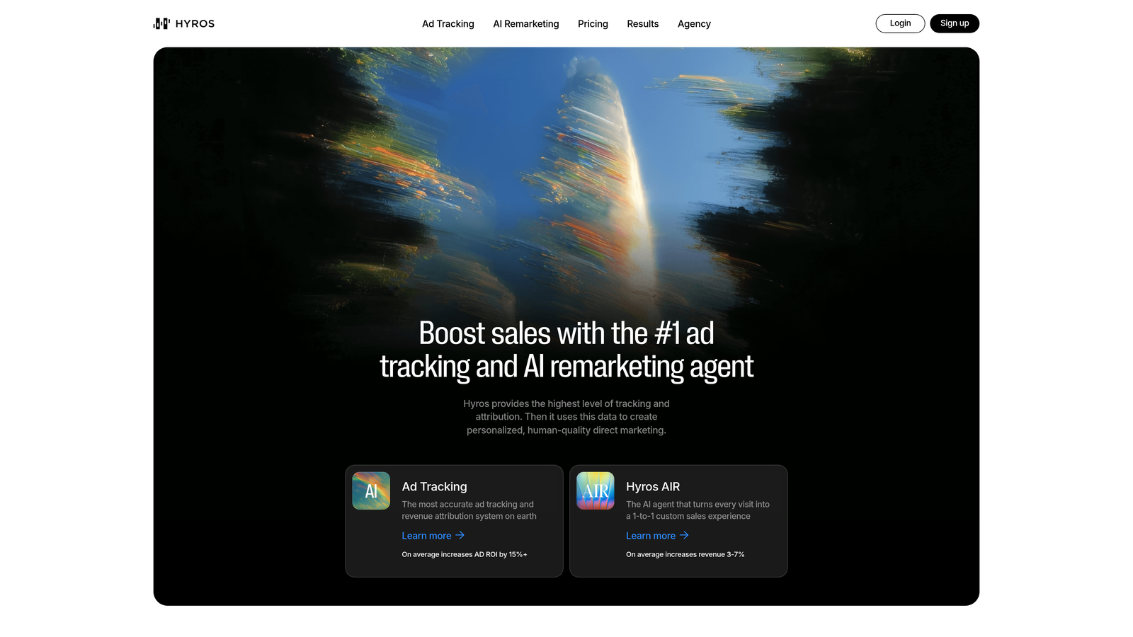 Screenshot of Hyros website homepage